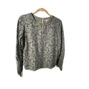 Express Women's Long Sleeve Lace Top Black Size Medium Back Hook/eye Closure